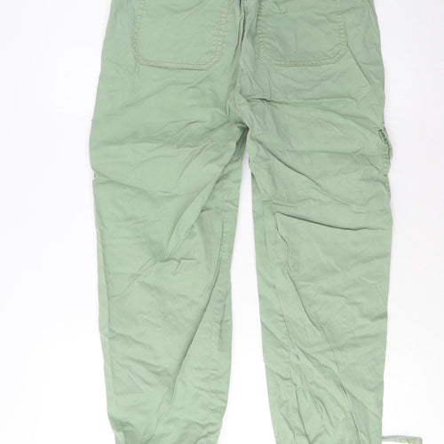 Marks and Spencer Womens Green Cotton Cargo Trousers Size 8 L23 in Regular Zip - Pockets