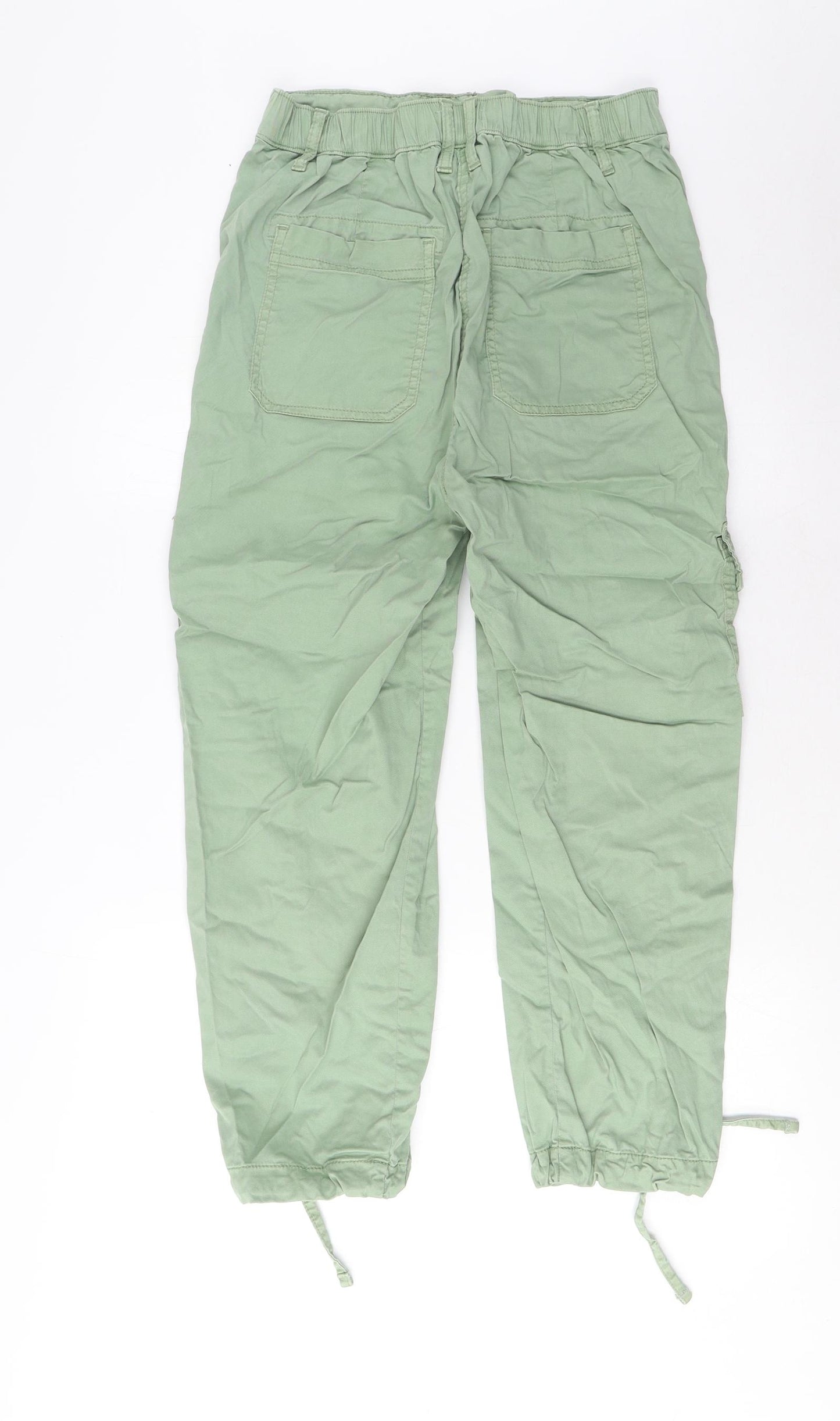 Marks and Spencer Womens Green Cotton Cargo Trousers Size 8 L23 in Regular Zip - Pockets