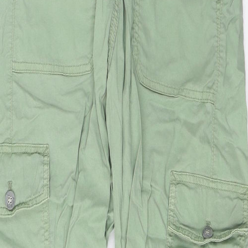 Marks and Spencer Womens Green Cotton Cargo Trousers Size 8 L23 in Regular Zip - Pockets