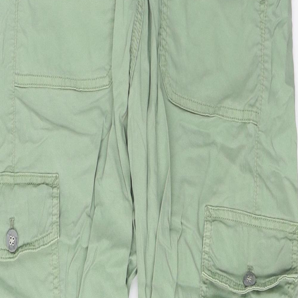 Marks and Spencer Womens Green Cotton Cargo Trousers Size 8 L23 in Regular Zip - Pockets