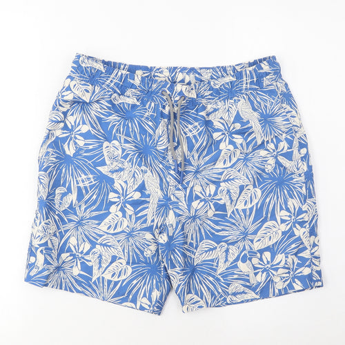 Marks and Spencer Boys Blue Geometric Polyester Sweat Shorts Size 13-14 Years L6 in Regular Drawstring - Swim Shorts