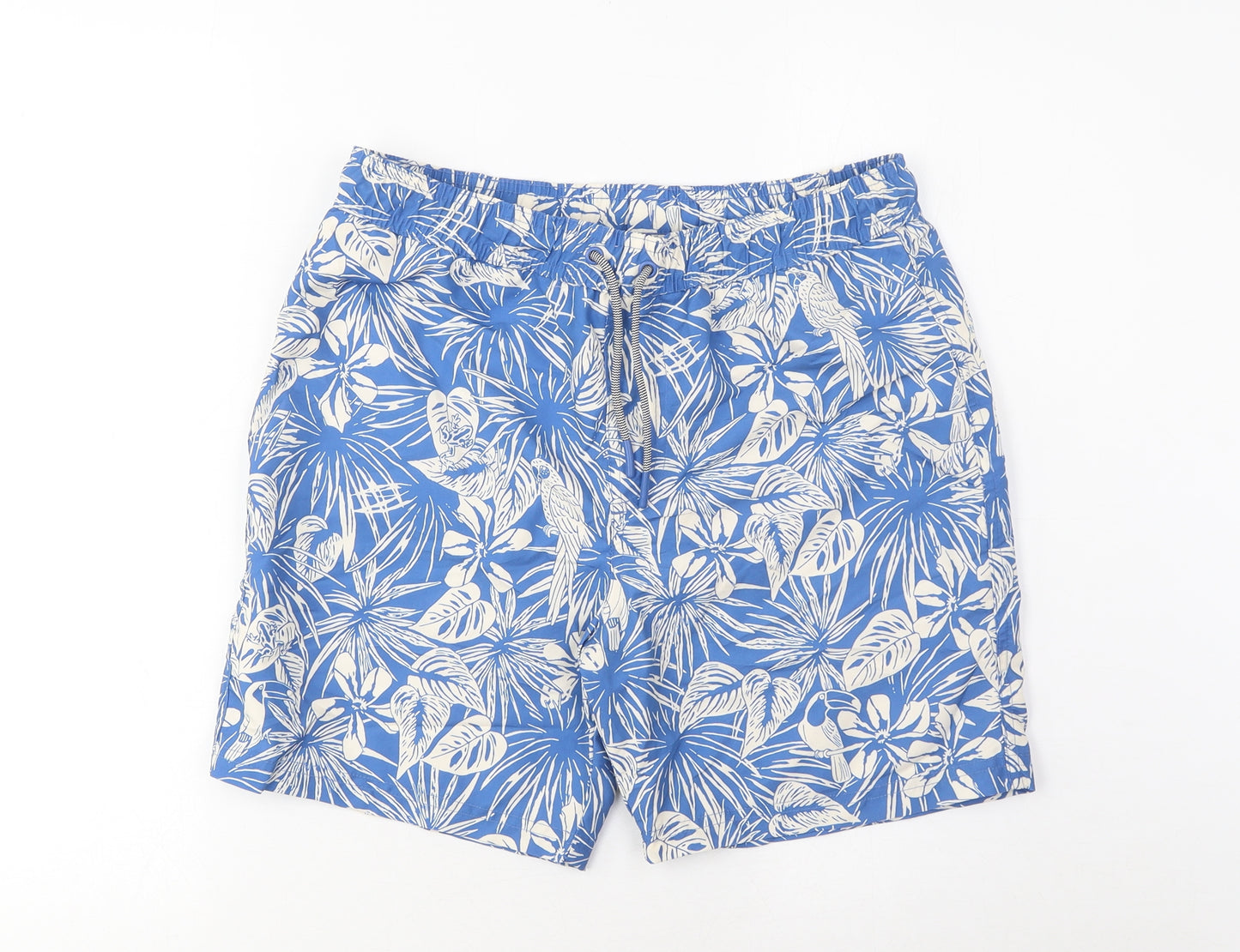 Marks and Spencer Boys Blue Geometric Polyester Sweat Shorts Size 13-14 Years L6 in Regular Drawstring - Swim Shorts