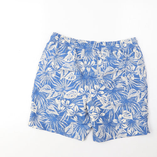 Marks and Spencer Boys Blue Geometric Polyester Sweat Shorts Size 13-14 Years L6 in Regular Drawstring - Swim Shorts