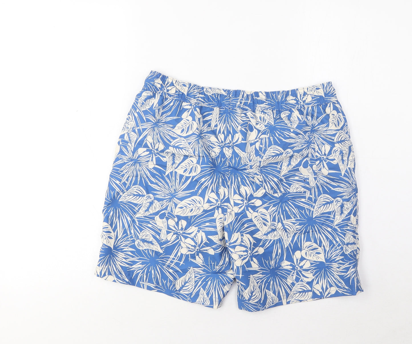 Marks and Spencer Boys Blue Geometric Polyester Sweat Shorts Size 13-14 Years L6 in Regular Drawstring - Swim Shorts