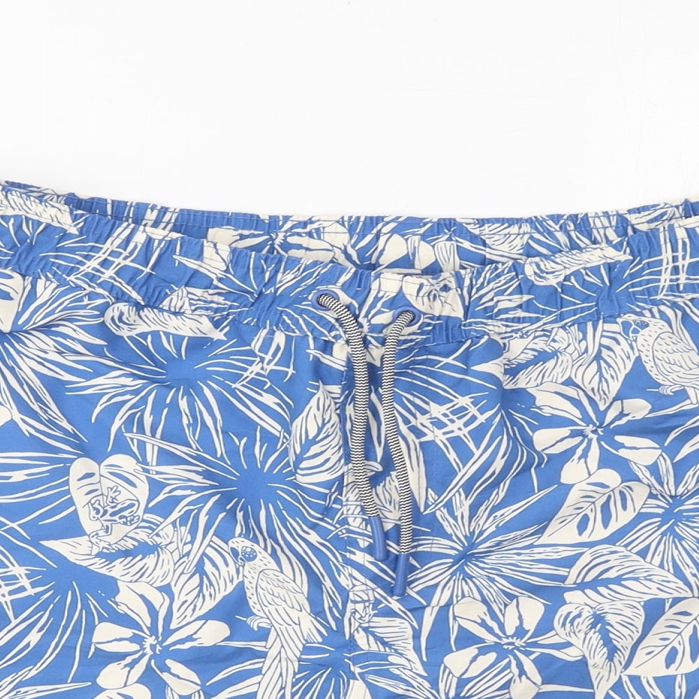 Marks and Spencer Boys Blue Geometric Polyester Sweat Shorts Size 13-14 Years L6 in Regular Drawstring - Swim Shorts