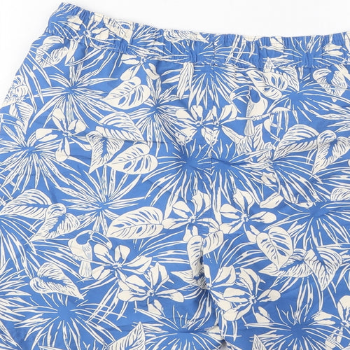 Marks and Spencer Boys Blue Geometric Polyester Sweat Shorts Size 13-14 Years L6 in Regular Drawstring - Swim Shorts