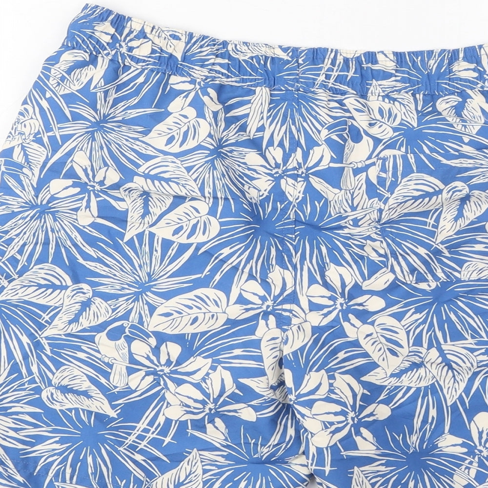 Marks and Spencer Boys Blue Geometric Polyester Sweat Shorts Size 13-14 Years L6 in Regular Drawstring - Swim Shorts