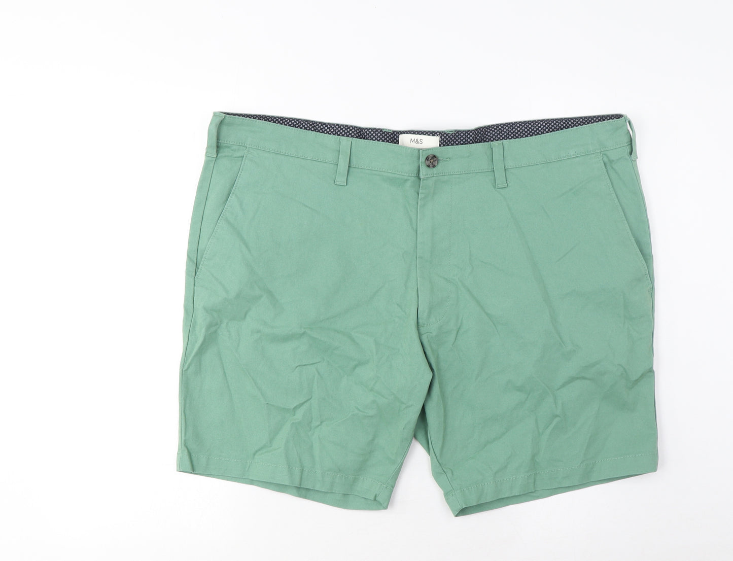 Marks and Spencer Mens Red Cotton Chino Shorts Size 42 in L8 in Regular Zip - Short Leg, Pockets