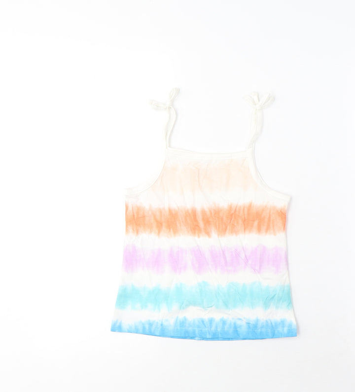 Marks and Spencer Girls Multicoloured Striped Cotton Cropped Tank Size 5-6 Years Square Neck Pullover