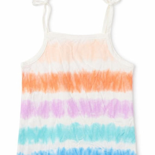 Marks and Spencer Girls Multicoloured Striped Cotton Cropped Tank Size 5-6 Years Square Neck Pullover