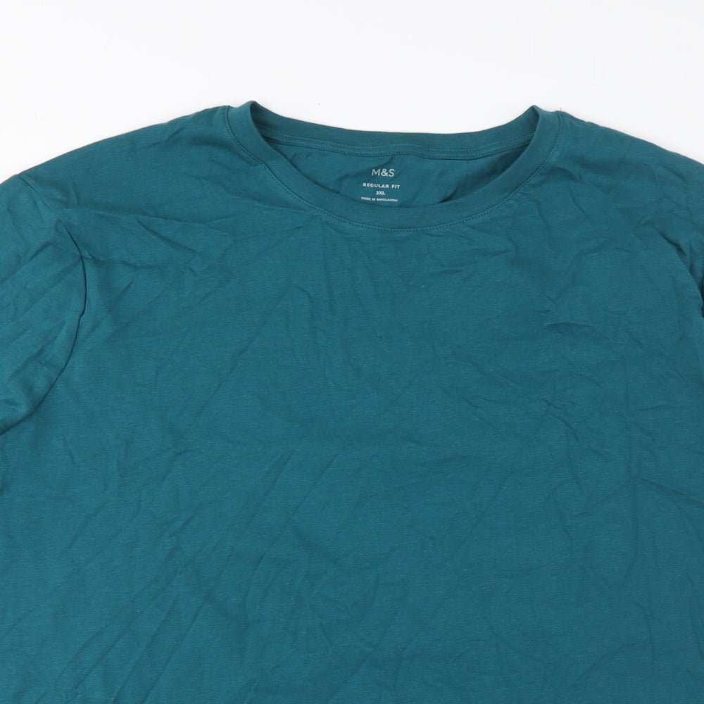 Marks and Spencer Mens Blue Cotton T-Shirt Size 3XL Crew Neck
