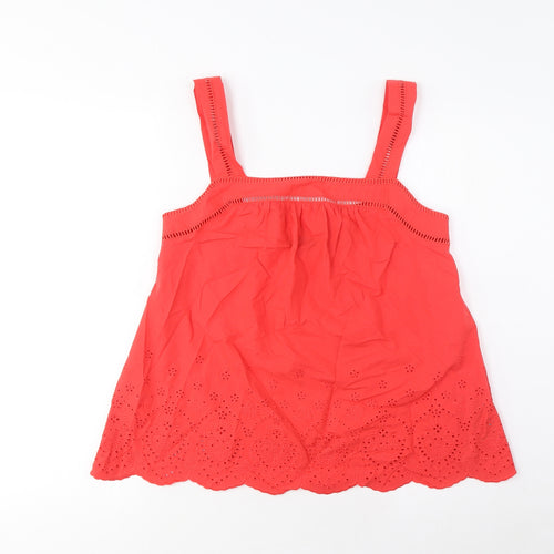 Marks and Spencer Womens Pink Cotton Camisole Tank Size 6 Square Neck - Embroidered