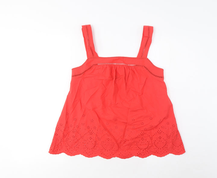 Marks and Spencer Womens Pink Cotton Camisole Tank Size 6 Square Neck - Embroidered