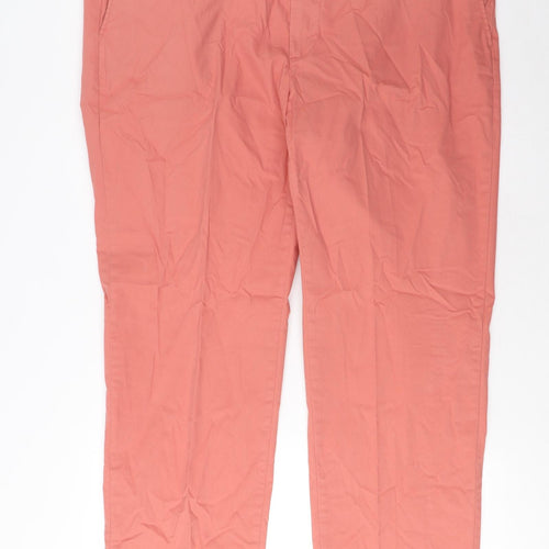 Marks and Spencer Mens Pink Cotton Chino Trousers Size 42 in L29 in Regular Zip - Short Leg, Pockets