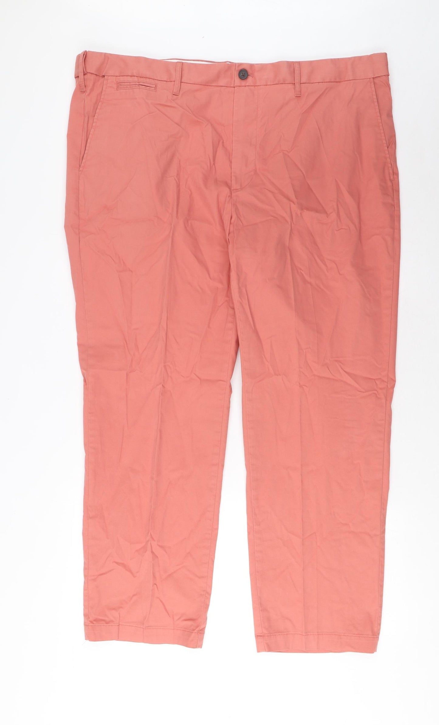 Marks and Spencer Mens Pink Cotton Chino Trousers Size 42 in L29 in Regular Zip - Short Leg, Pockets