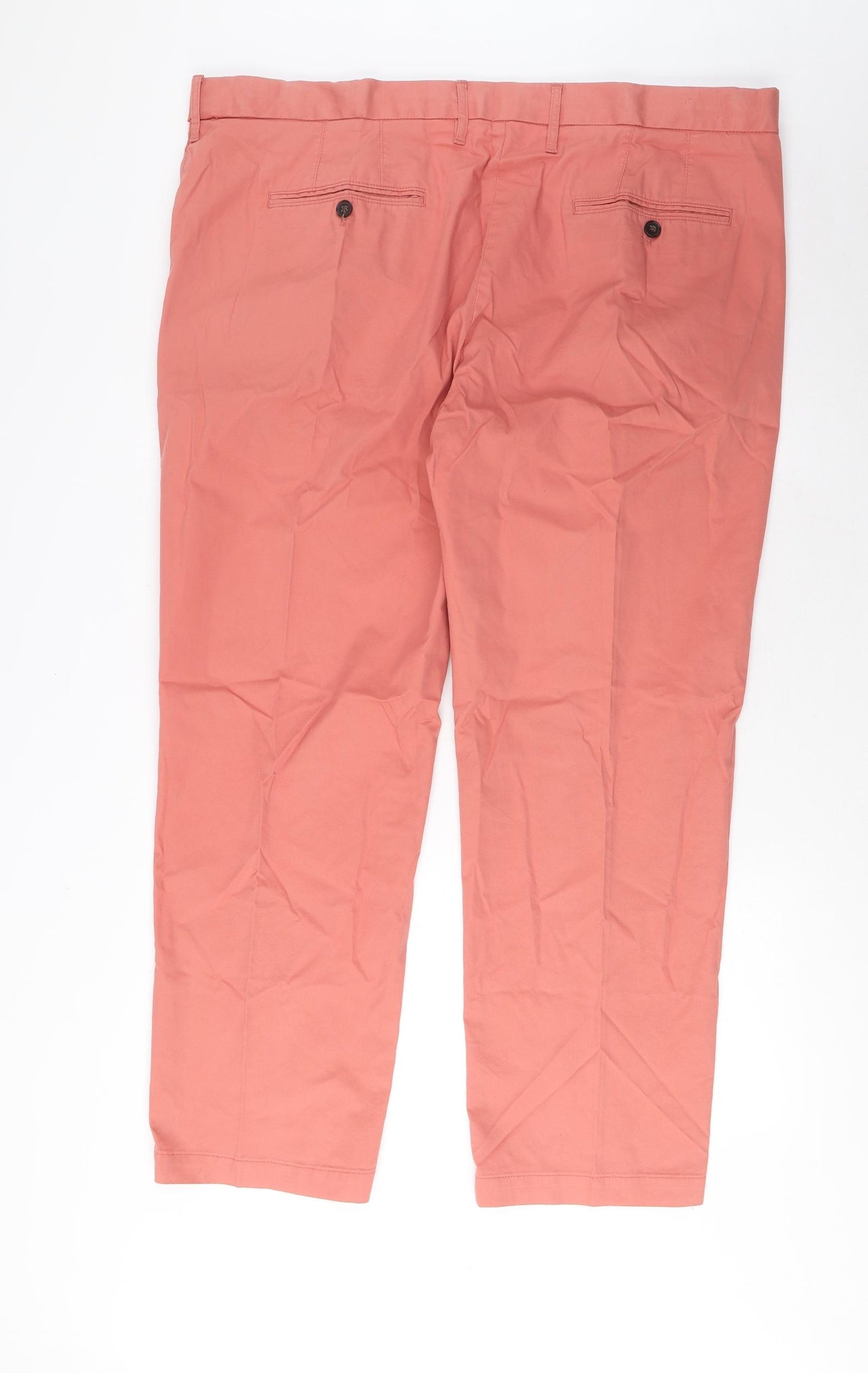 Marks and Spencer Mens Pink Cotton Chino Trousers Size 42 in L29 in Regular Zip - Short Leg, Pockets