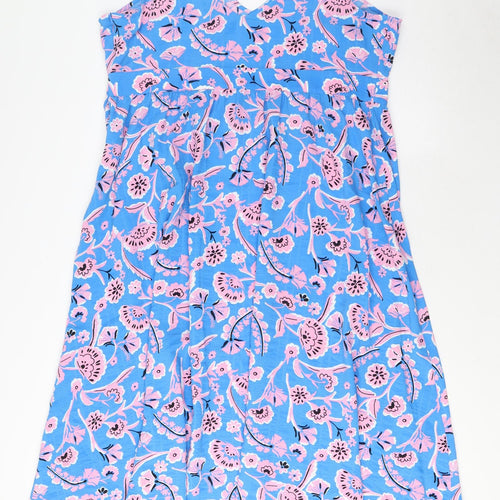Marks and Spencer Womens Blue Floral Viscose A-Line Size 18 V-Neck Zip - Pleated