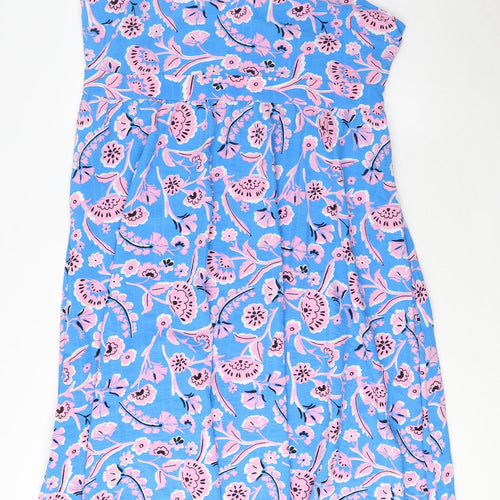 Marks and Spencer Womens Blue Floral Viscose A-Line Size 18 V-Neck Zip - Pleated