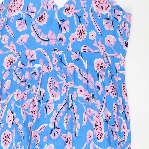 Marks and Spencer Womens Blue Floral Viscose A-Line Size 18 V-Neck Zip - Pleated