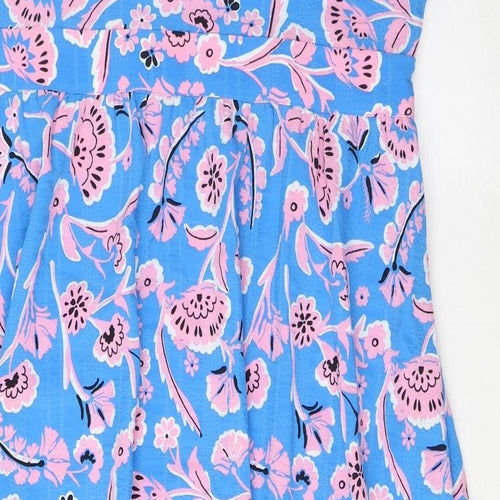 Marks and Spencer Womens Blue Floral Viscose A-Line Size 18 V-Neck Zip - Pleated