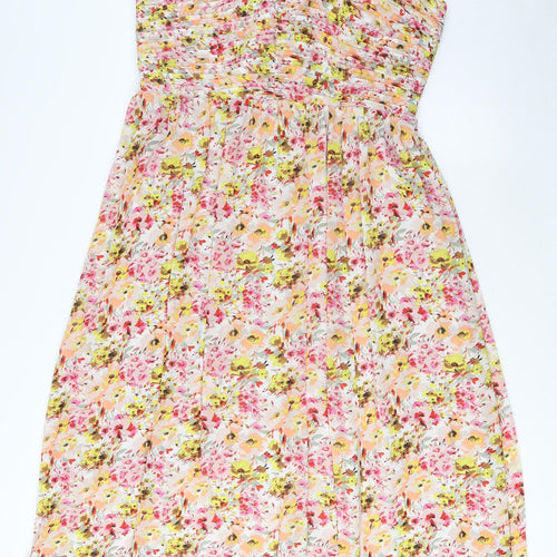 Marks and Spencer Womens Multicoloured Floral Polyester A-Line Size 16 Halter Tie - Pleated, Side Slit