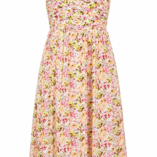 Marks and Spencer Womens Multicoloured Floral Polyester A-Line Size 16 Halter Tie - Pleated, Side Slit