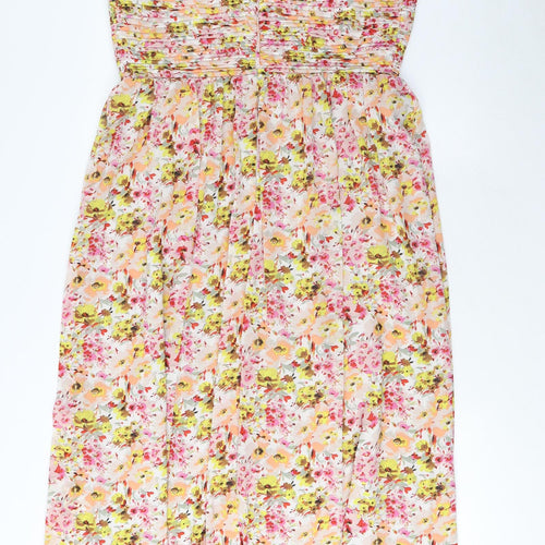 Marks and Spencer Womens Multicoloured Floral Polyester A-Line Size 16 Halter Tie - Pleated, Side Slit