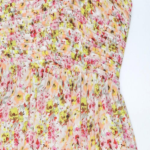 Marks and Spencer Womens Multicoloured Floral Polyester A-Line Size 16 Halter Tie - Pleated, Side Slit