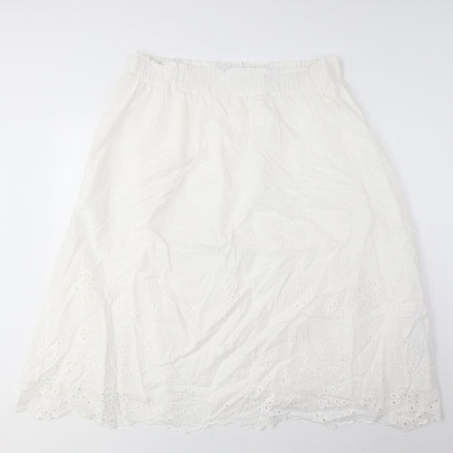 Marks and Spencer Womens White Cotton A-Line Skirt Size 18 - Embroidered