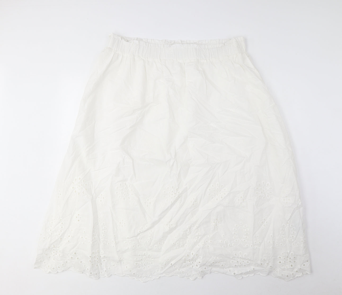 Marks and Spencer Womens White Cotton A-Line Skirt Size 18 - Embroidered