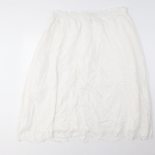 Marks and Spencer Womens White Cotton A-Line Skirt Size 18 - Embroidered