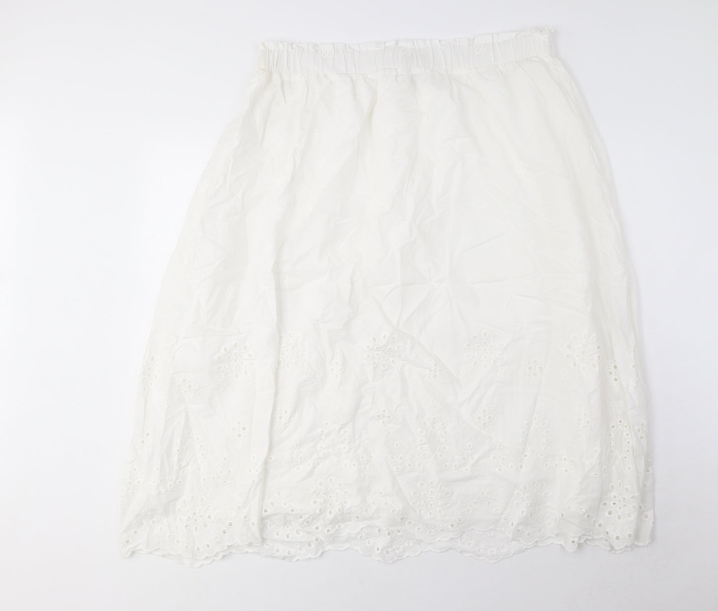 Marks and Spencer Womens White Cotton A-Line Skirt Size 18 - Embroidered