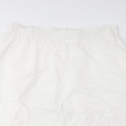 Marks and Spencer Womens White Cotton A-Line Skirt Size 18 - Embroidered