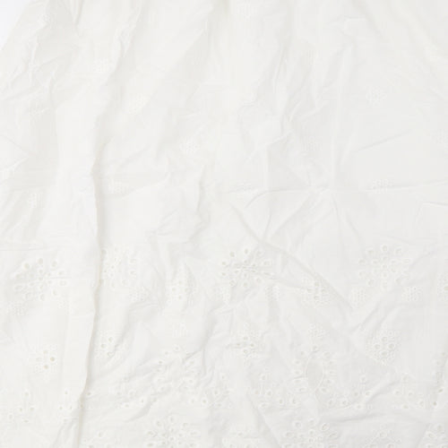 Marks and Spencer Womens White Cotton A-Line Skirt Size 18 - Embroidered