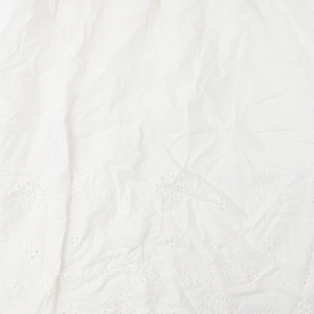 Marks and Spencer Womens White Cotton A-Line Skirt Size 18 - Embroidered