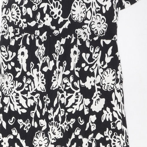 Marks and Spencer Womens Black Fair Isle Viscose A-Line Size 8 Crew Neck Pullover