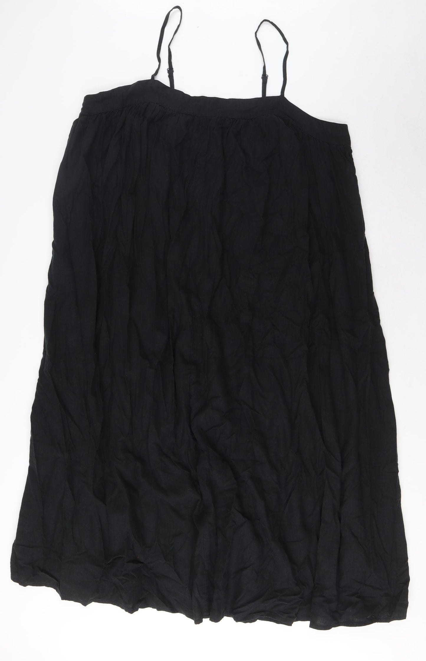 Marks and Spencer Womens Black Linen A-Line Size 18 Square Neck Pullover - Pleated