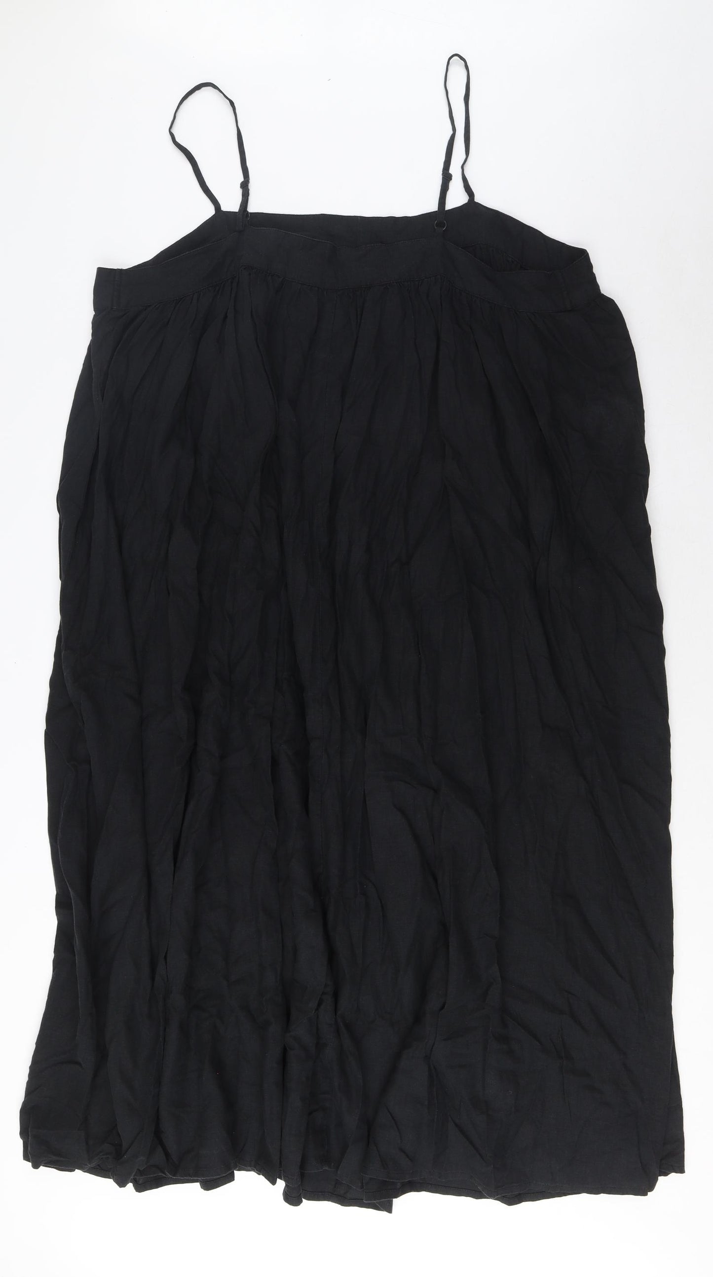 Marks and Spencer Womens Black Linen A-Line Size 18 Square Neck Pullover - Pleated