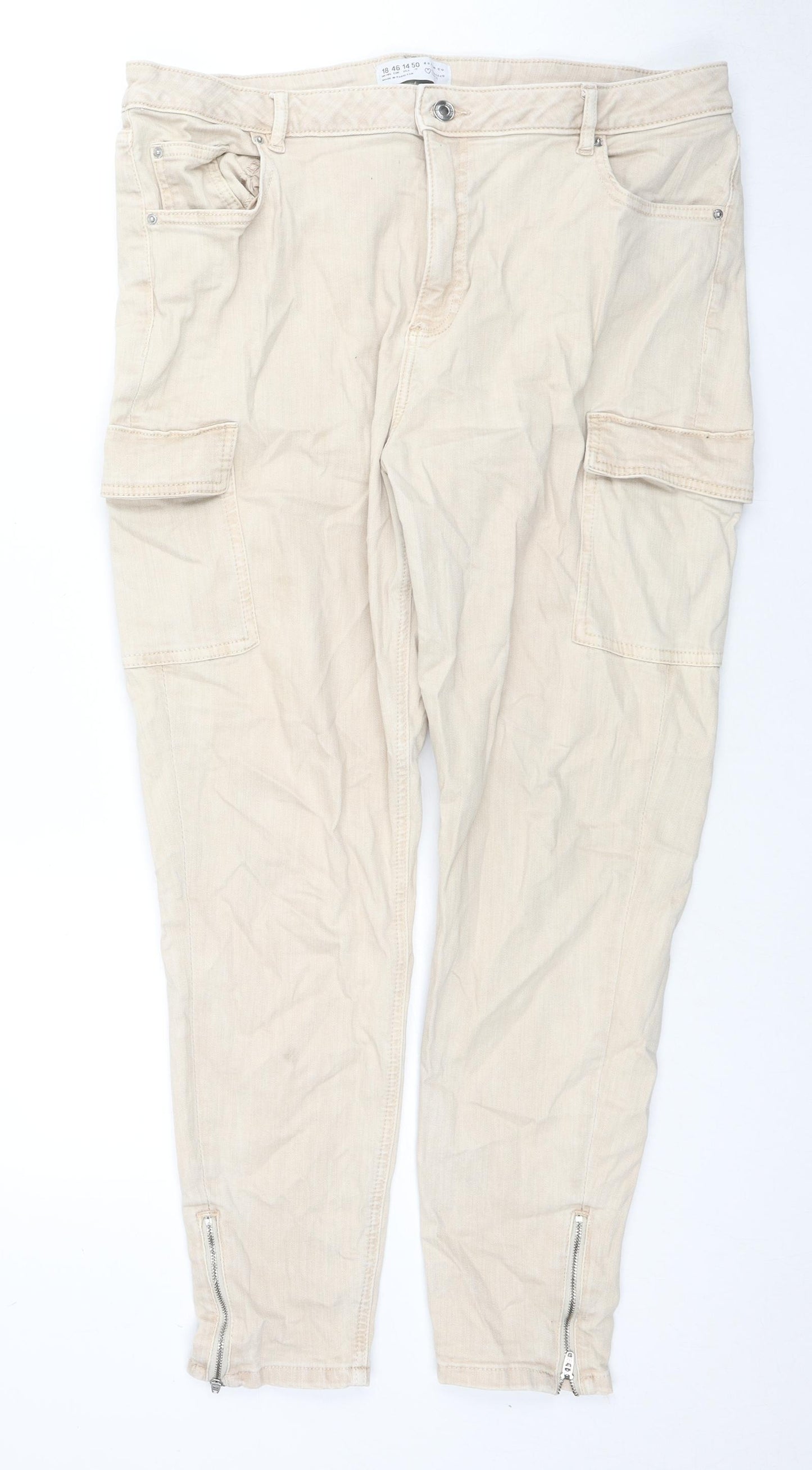 Denim & Co. Womens Beige Cotton Straight Jeans Size 18 L28 in Regular Zip - Cargo Style