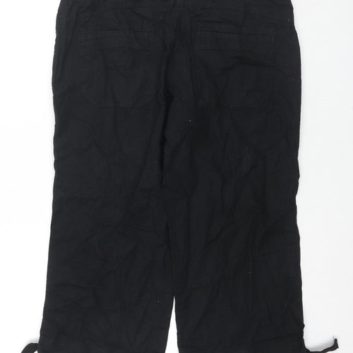 H&M Womens Black Linen Cropped Trousers Size 12 L21 in Regular Button