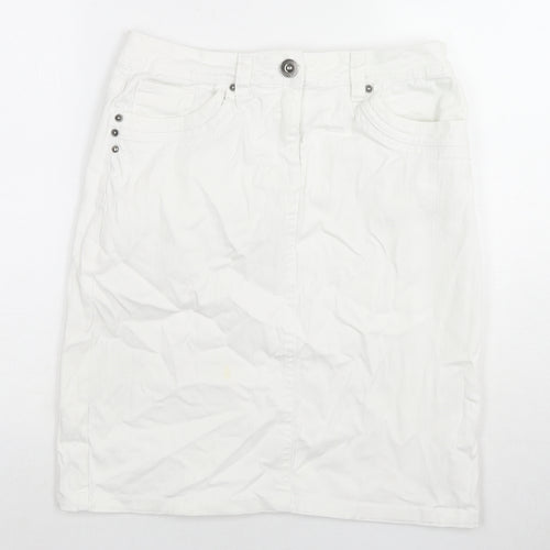 BHS Womens White Cotton A-Line Skirt Size 12 Zip