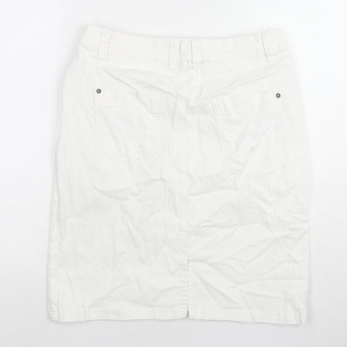 BHS Womens White Cotton A-Line Skirt Size 12 Zip