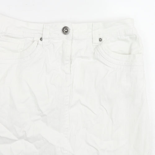 BHS Womens White Cotton A-Line Skirt Size 12 Zip