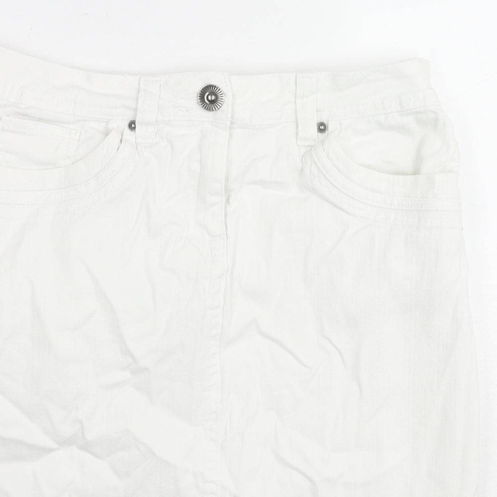 BHS Womens White Cotton A-Line Skirt Size 12 Zip