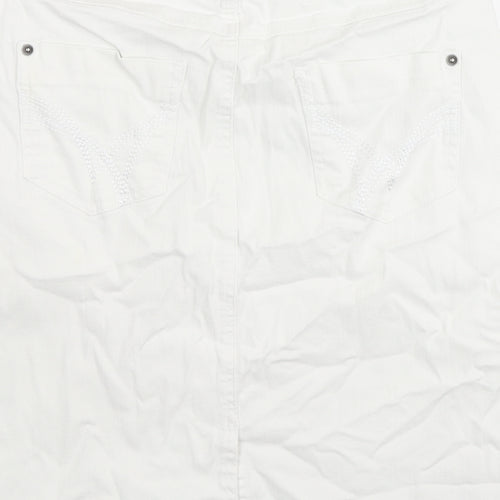 BHS Womens White Cotton A-Line Skirt Size 12 Zip