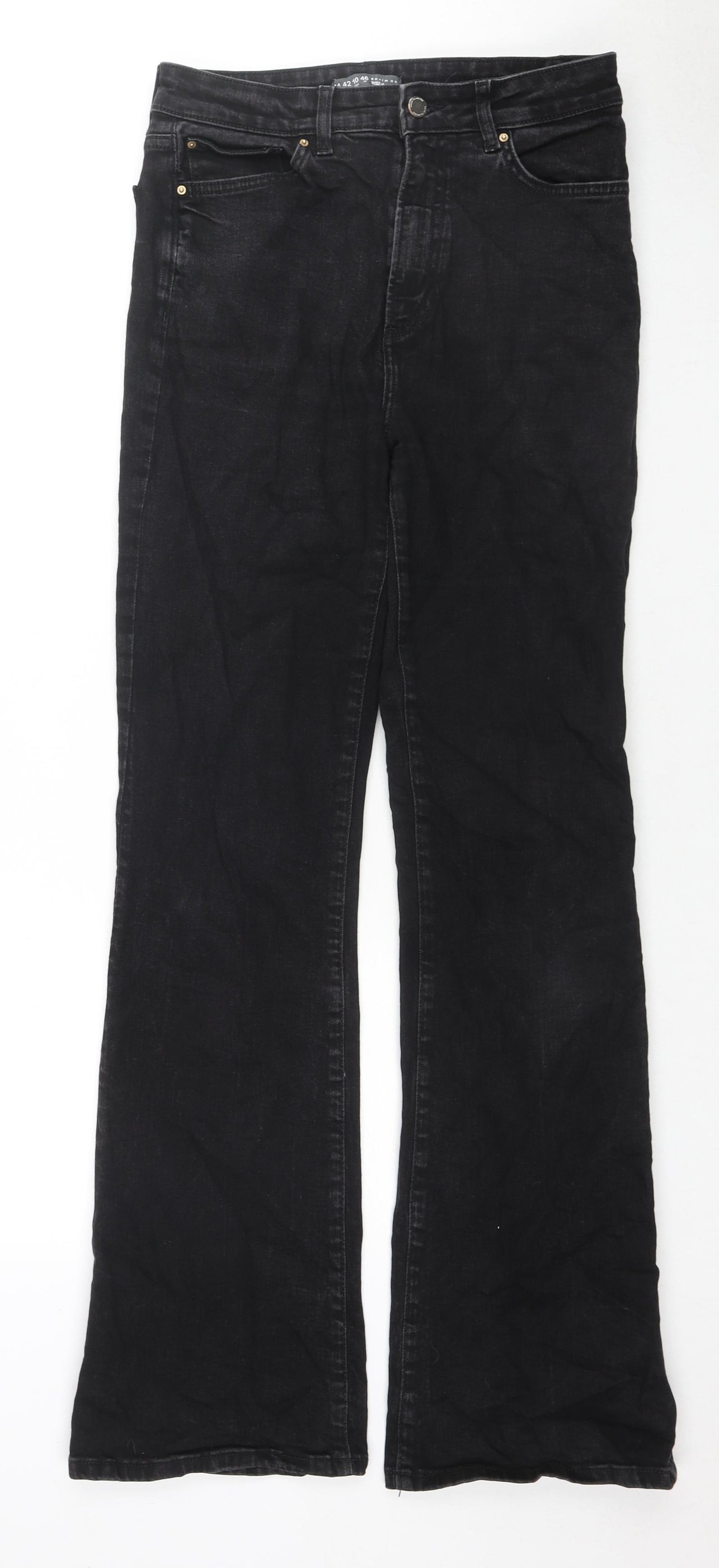 Denim & Co. Womens Black Cotton Bootcut Jeans Size 14 L32 in Regular Zip