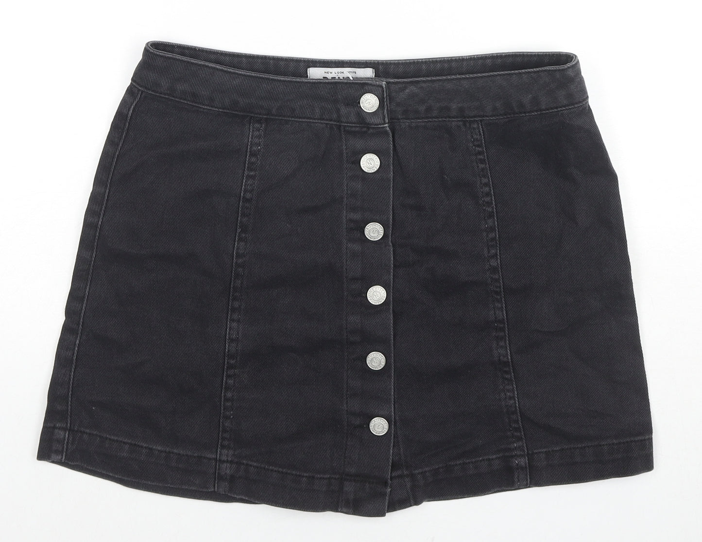 newloo Womens Black Cotton A-Line Skirt Size 12 Button