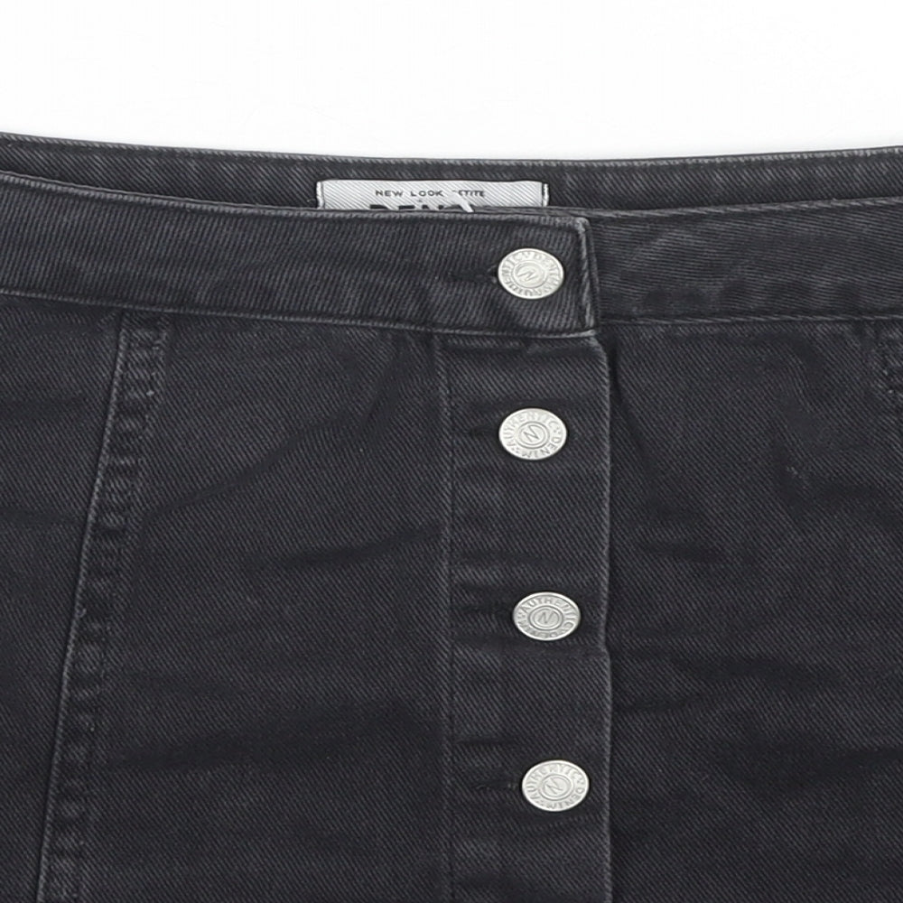 newloo Womens Black Cotton A-Line Skirt Size 12 Button