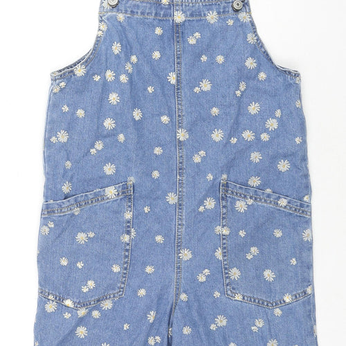 George Girls Blue Floral Cotton Playsuit One-Piece Size 13-14 Years L3 in Button - Daisies
