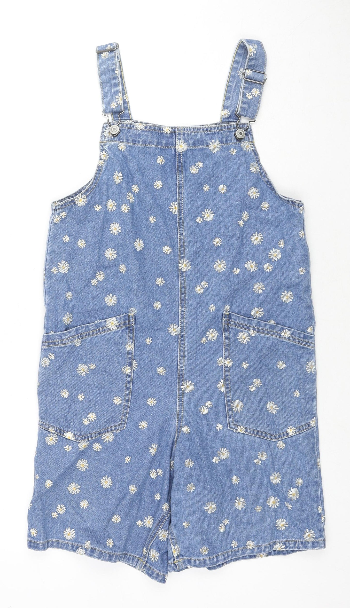 George Girls Blue Floral Cotton Playsuit One-Piece Size 13-14 Years L3 in Button - Daisies
